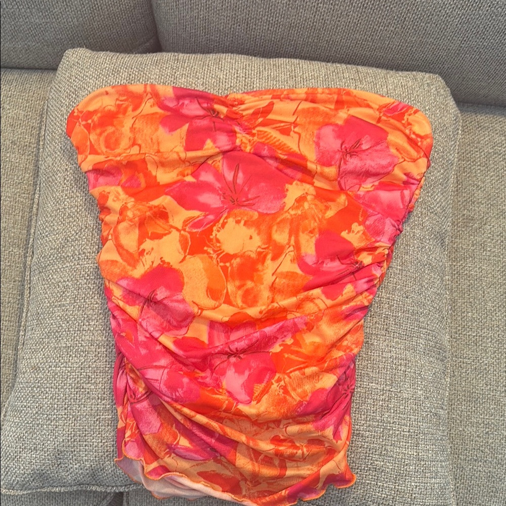 Vibrant Orange and Pink Floral Top